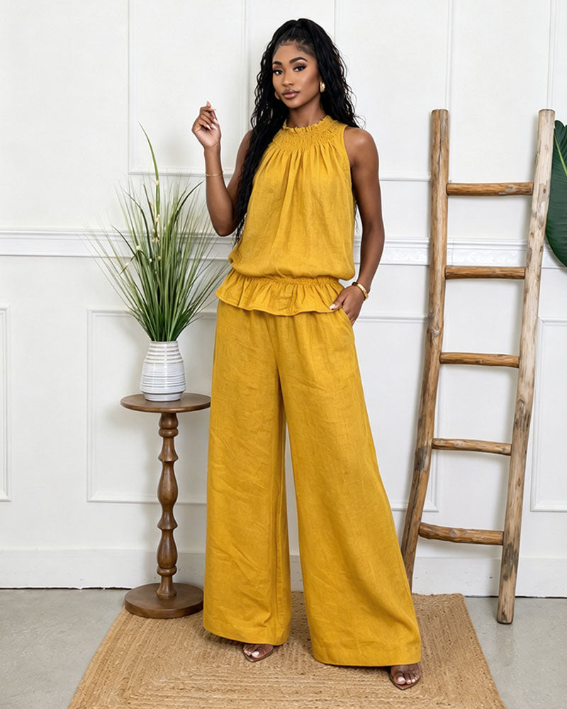 Solea Ruffle Linen Pants Set