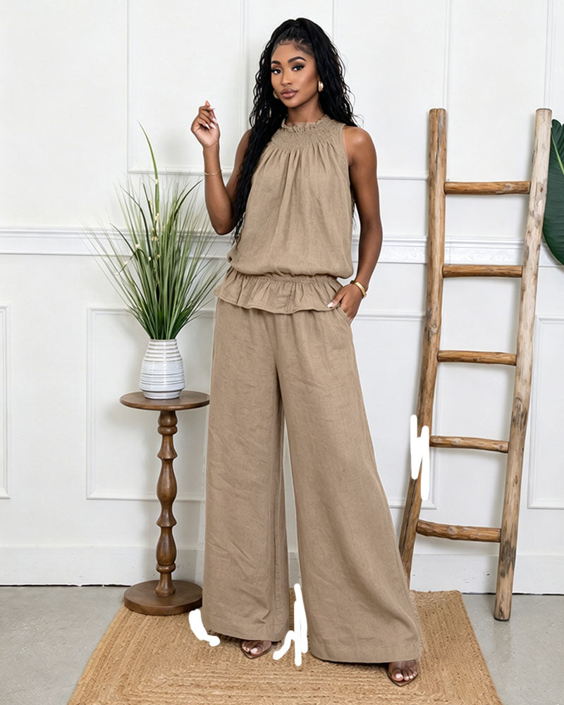Solea Ruffle Linen Pants Set