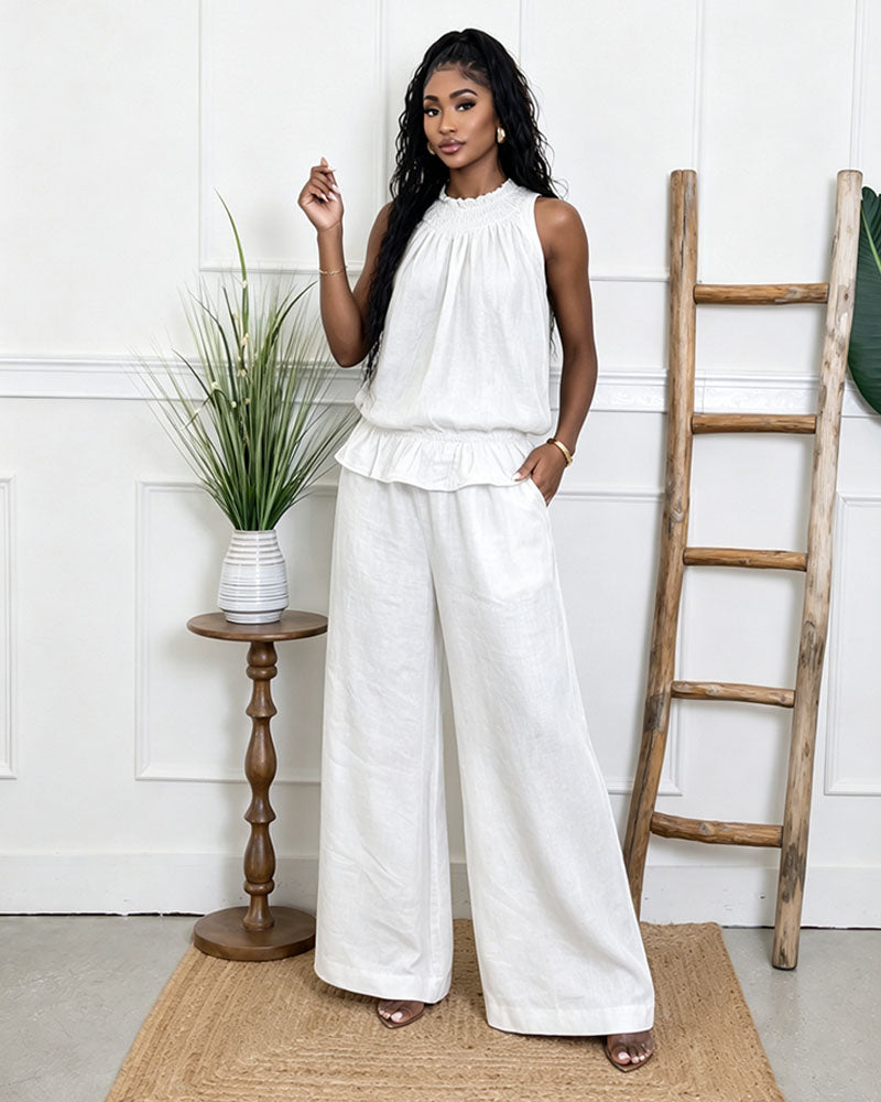 Solea Ruffle Linen Pants Set