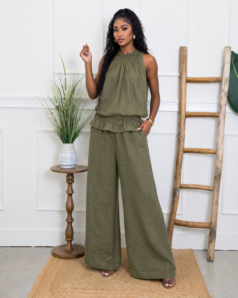 Solea Ruffle Linen Pants Set