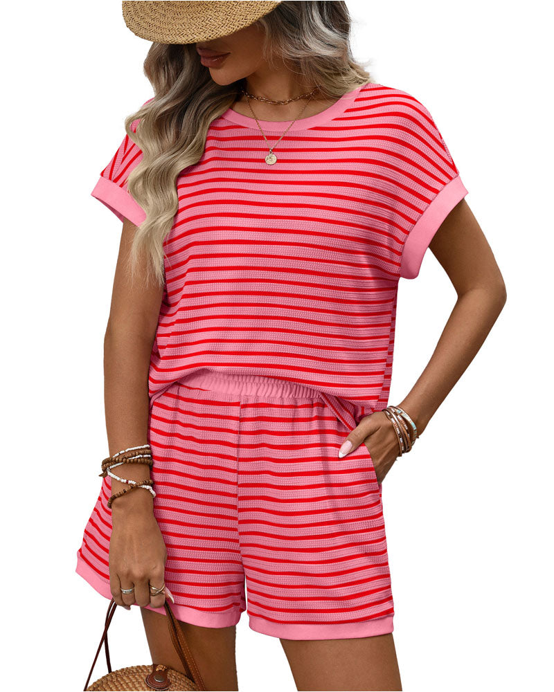 Striped Ribbed Knit Short Set