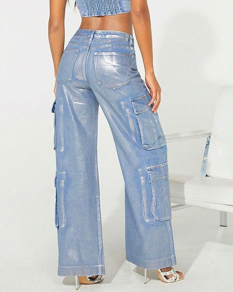 Metallic Cargo Jeans