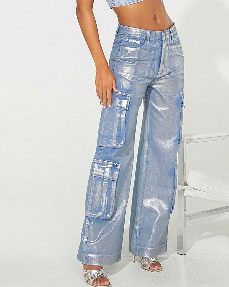 Metallic Cargo Jeans