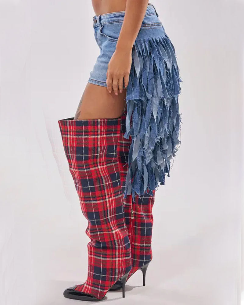 TURN AROUND Fringe Denim Short