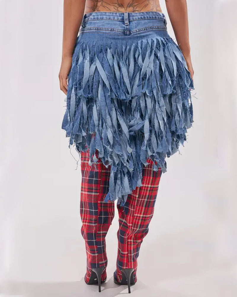 TURN AROUND Fringe Denim Short