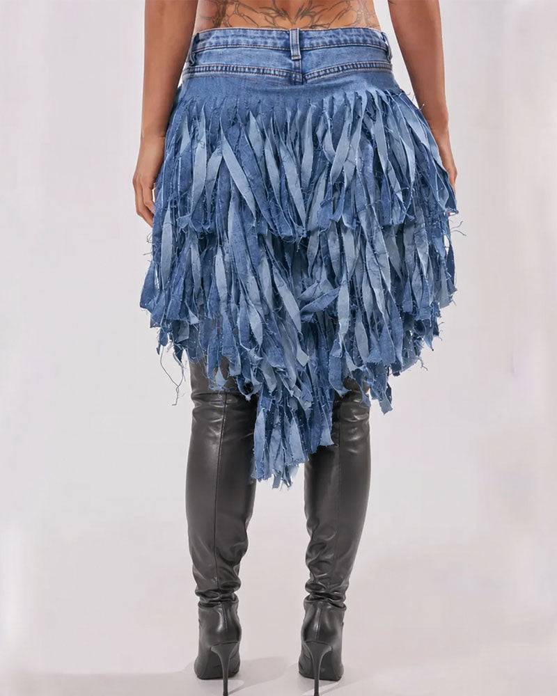 TURN AROUND Fringe Denim Short