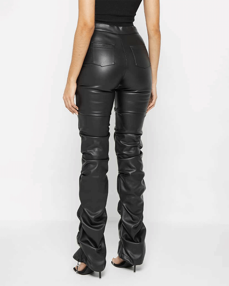 Tacked Leather Flared Trousers