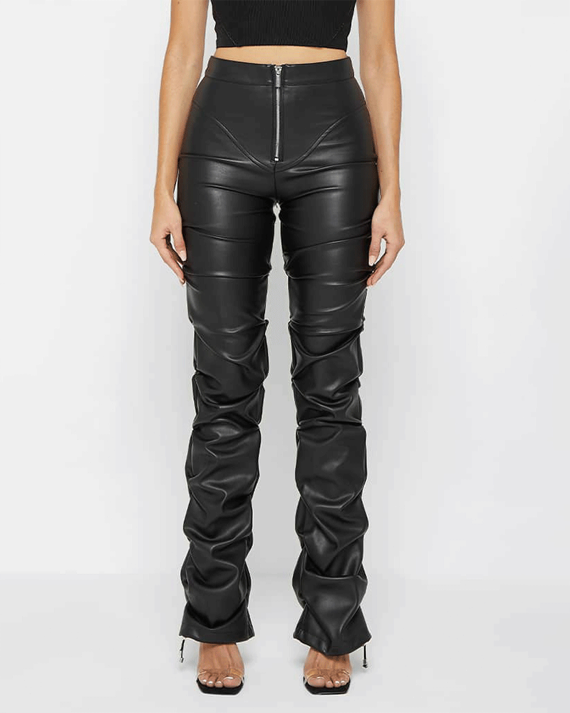 Tacked Leather Flared Trousers