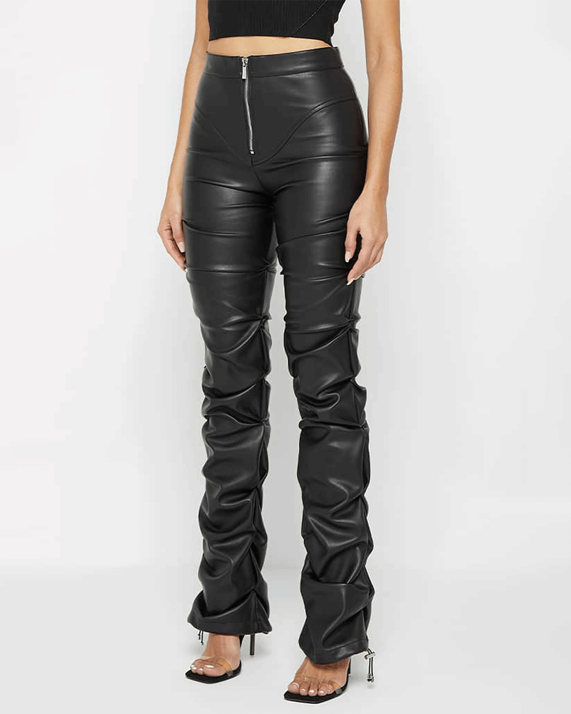 Tacked Leather Flared Trousers