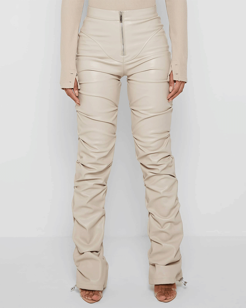 Tacked Leather Flared Trousers