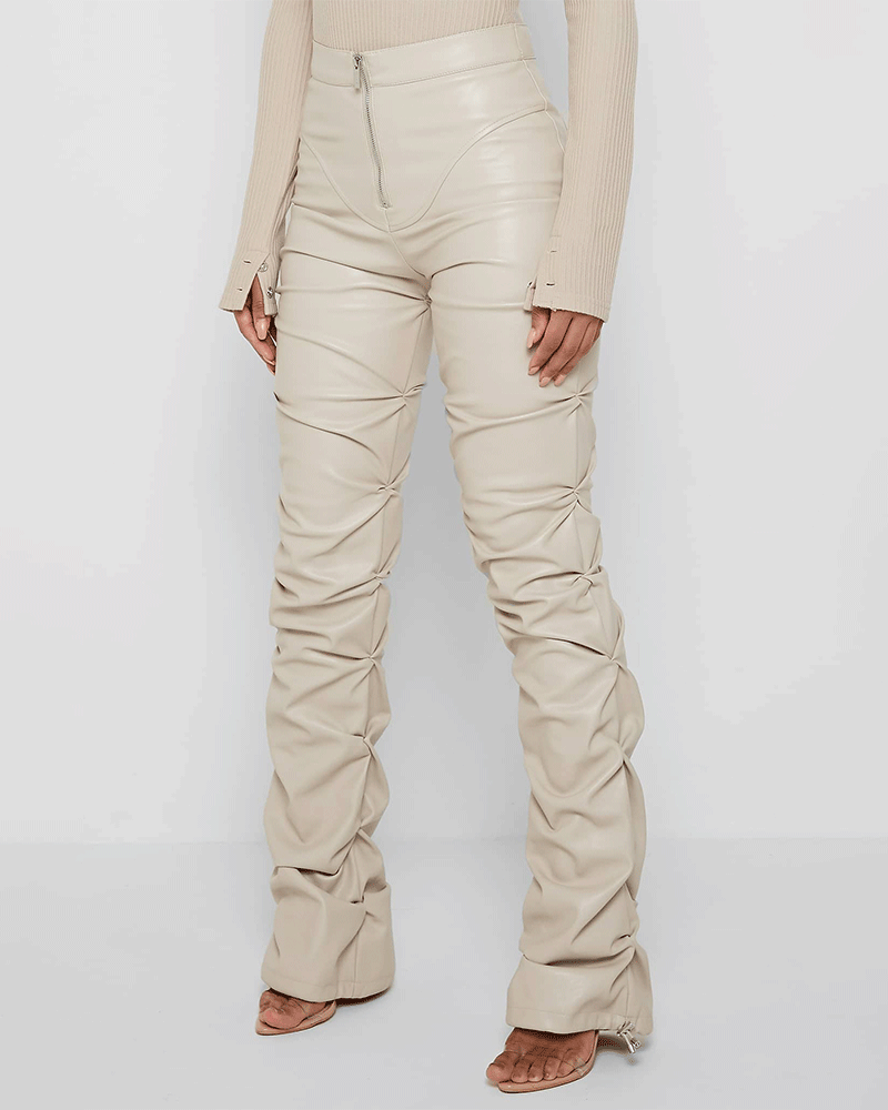 Tacked Leather Flared Trousers