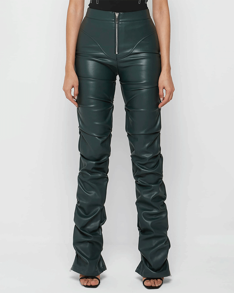 Tacked Leather Flared Trousers