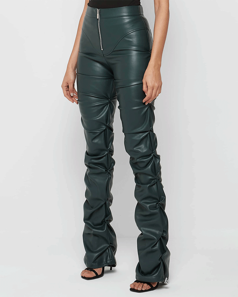 Tacked Leather Flared Trousers