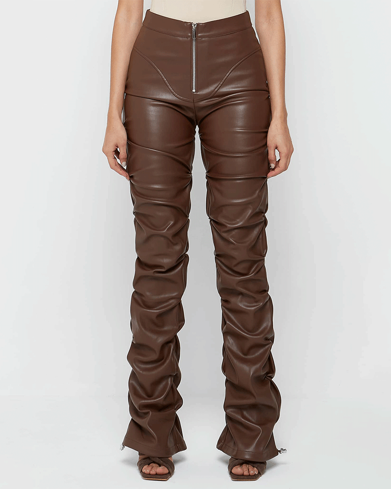 Tacked Leather Flared Trousers