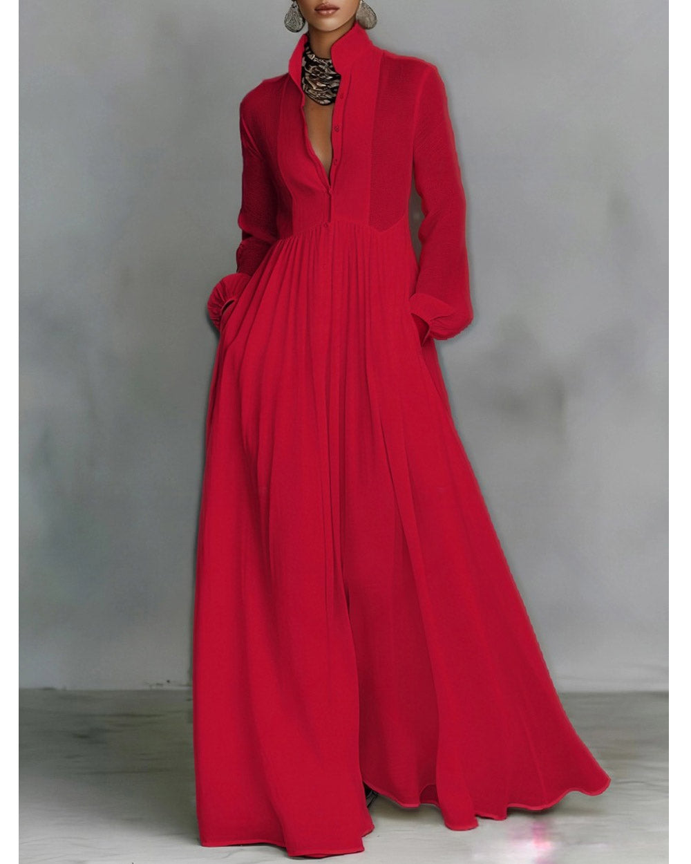The Grand Sweep Button-Front Maxi Dress