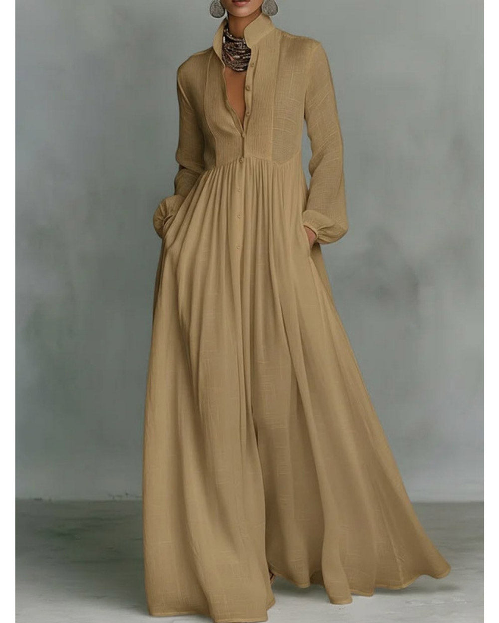 The Grand Sweep Button-Front Maxi Dress