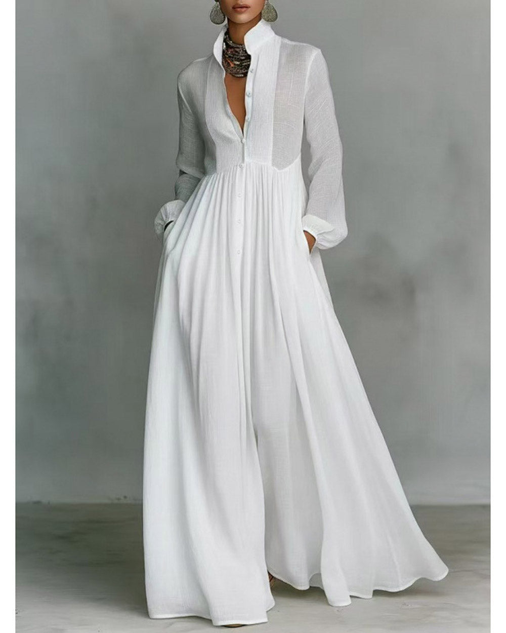 The Grand Sweep Button-Front Maxi Dress