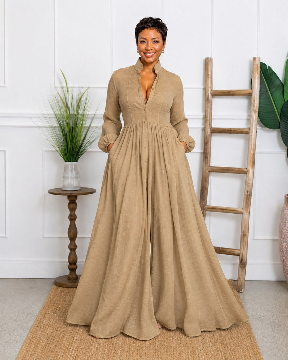 The Grand Sweep Button-Front Maxi Dress