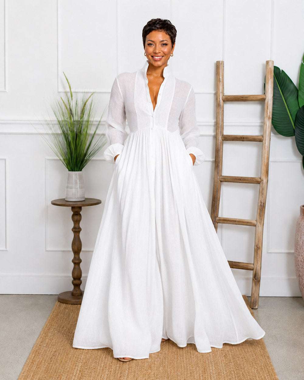 The Grand Sweep Button-Front Maxi Dress
