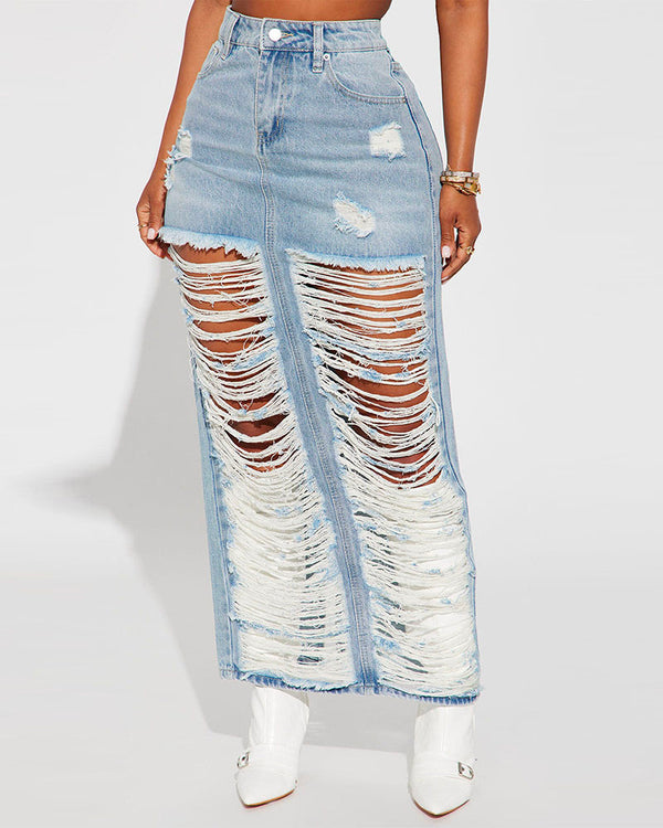 Torn Up In Feelings Denim Skirt