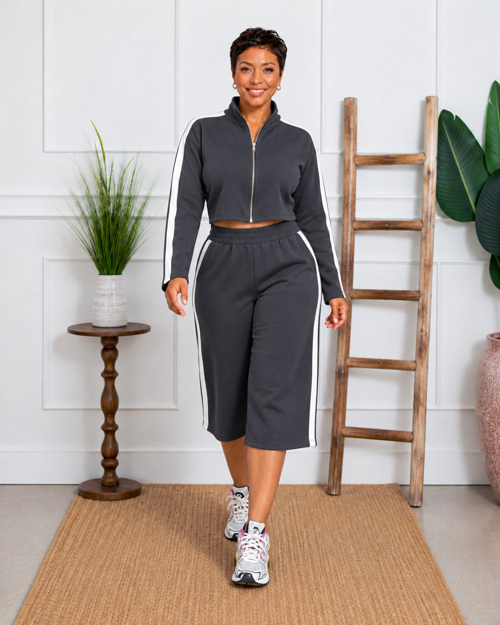 Track Record Zip-Up Capri Set