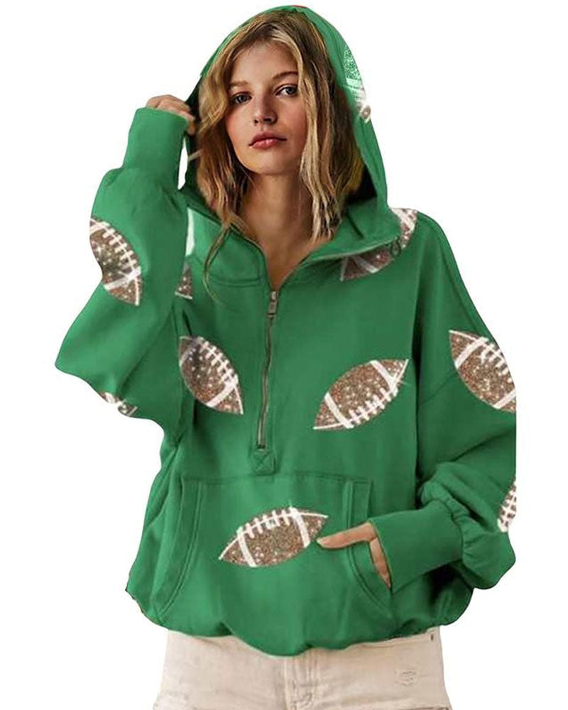 Trendy Football Half Zip Hoodie