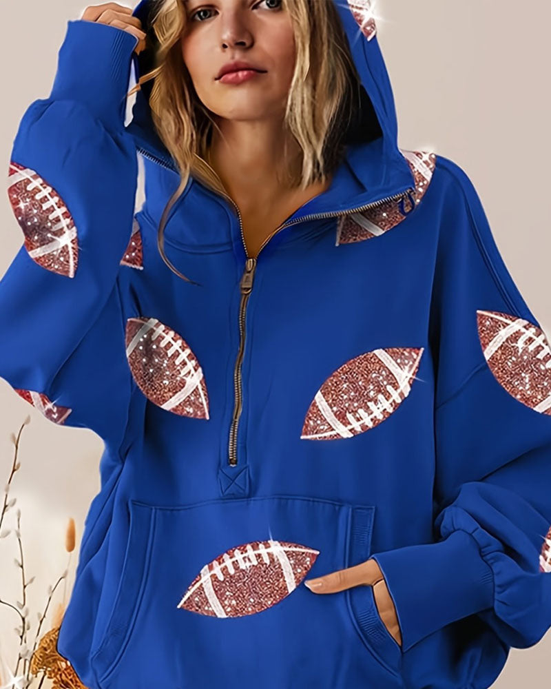 Trendy Football Half Zip Hoodie