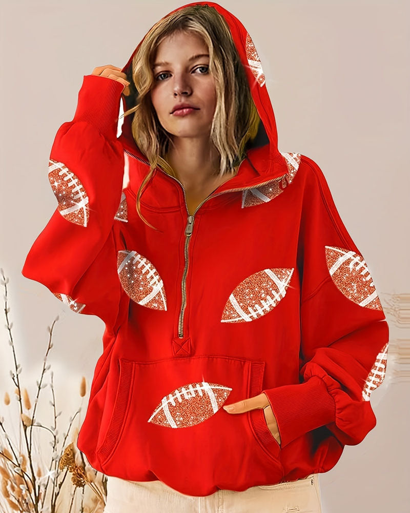 Trendy Football Half Zip Hoodie
