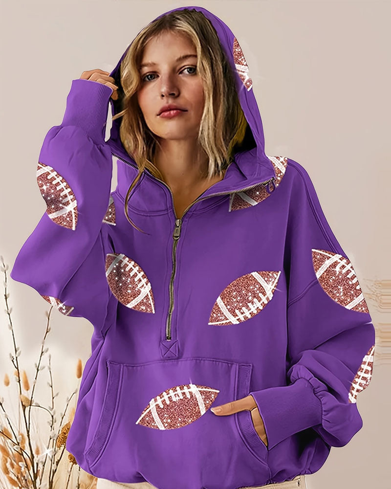Trendy Football Half Zip Hoodie