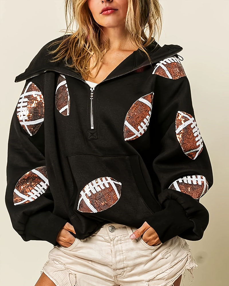 Trendy Football Half Zip Hoodie