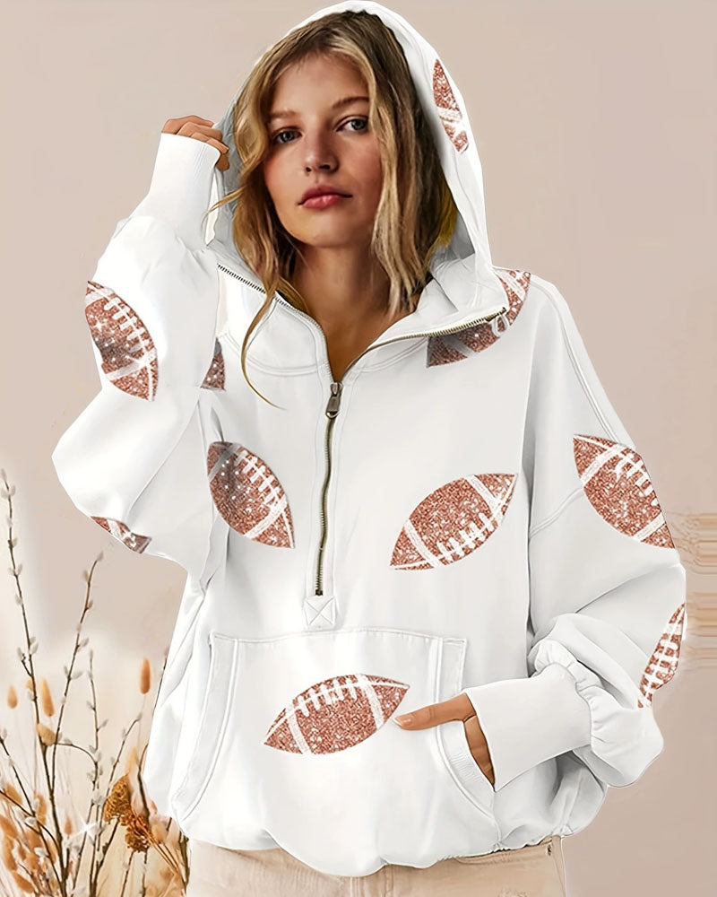 Trendy Football Half Zip Hoodie