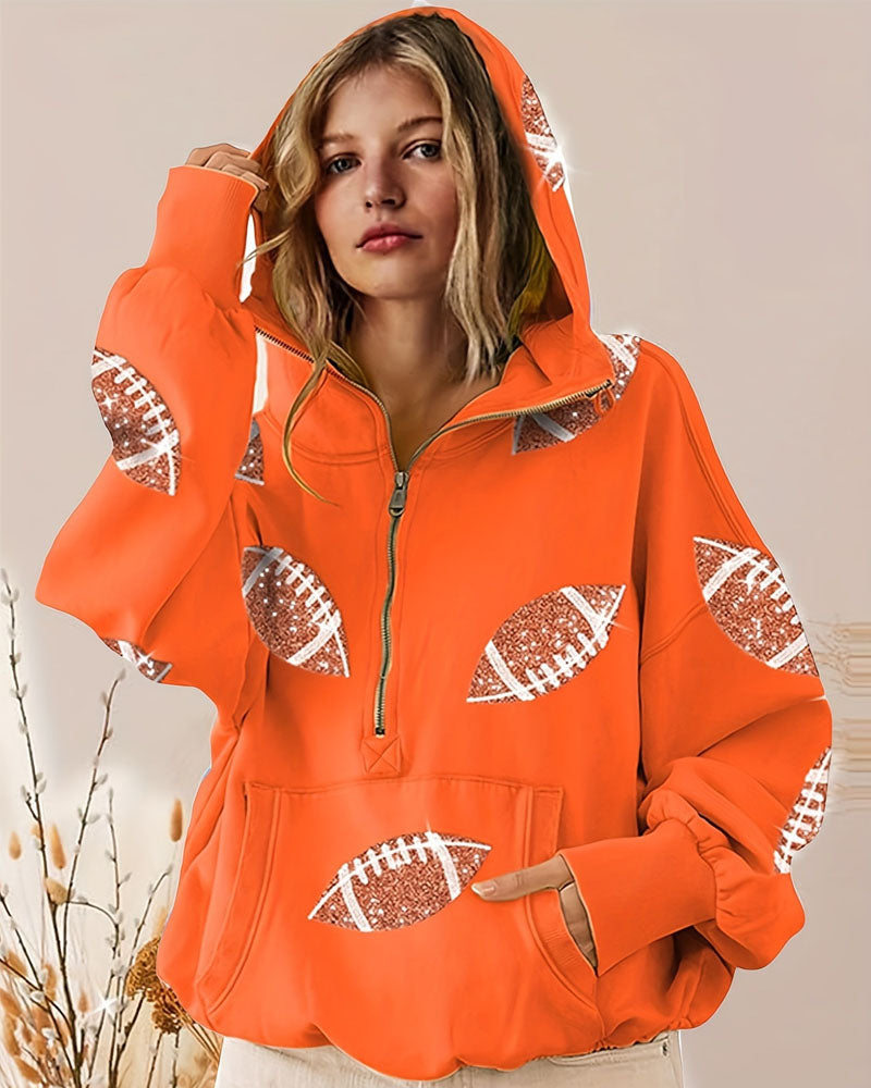 Trendy Football Half Zip Hoodie