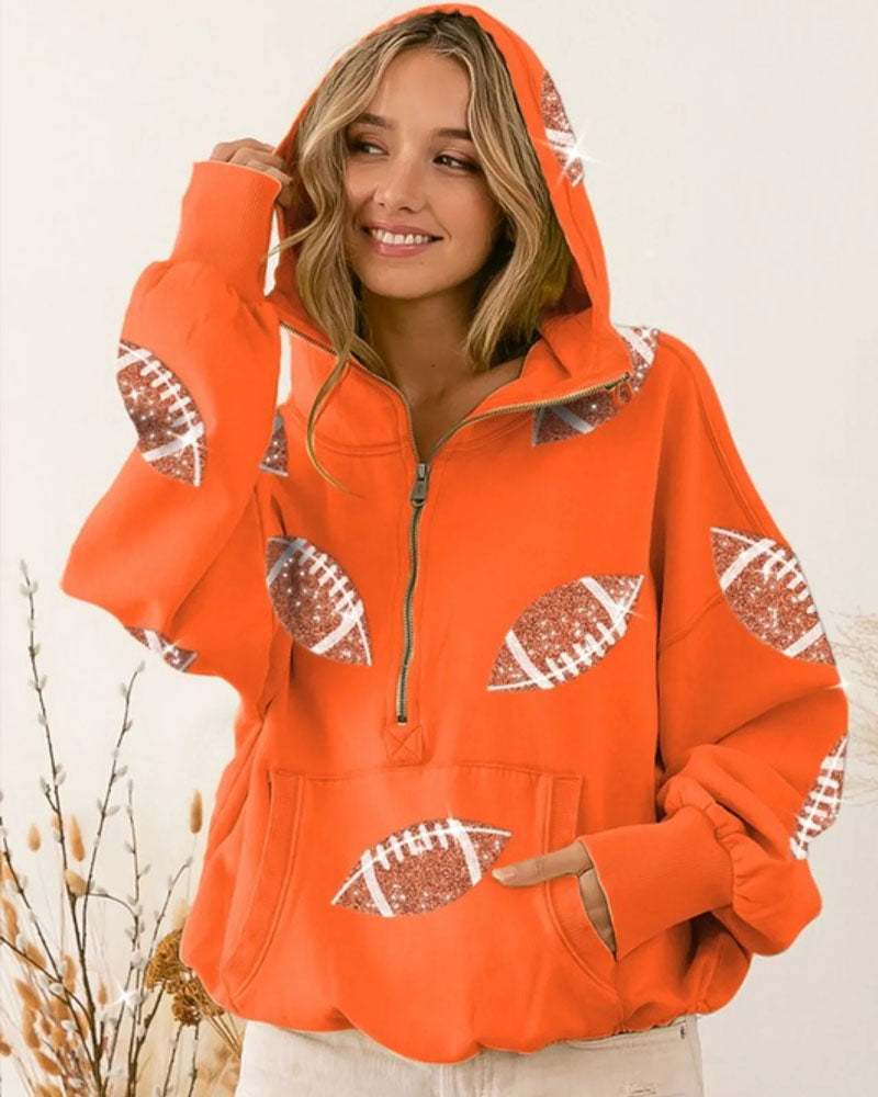 Trendy Football Half Zip Hoodie