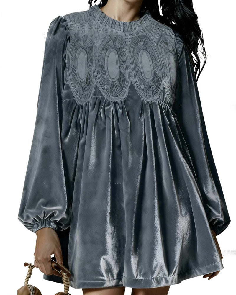 Velvet Lace Swing Babydoll Dress