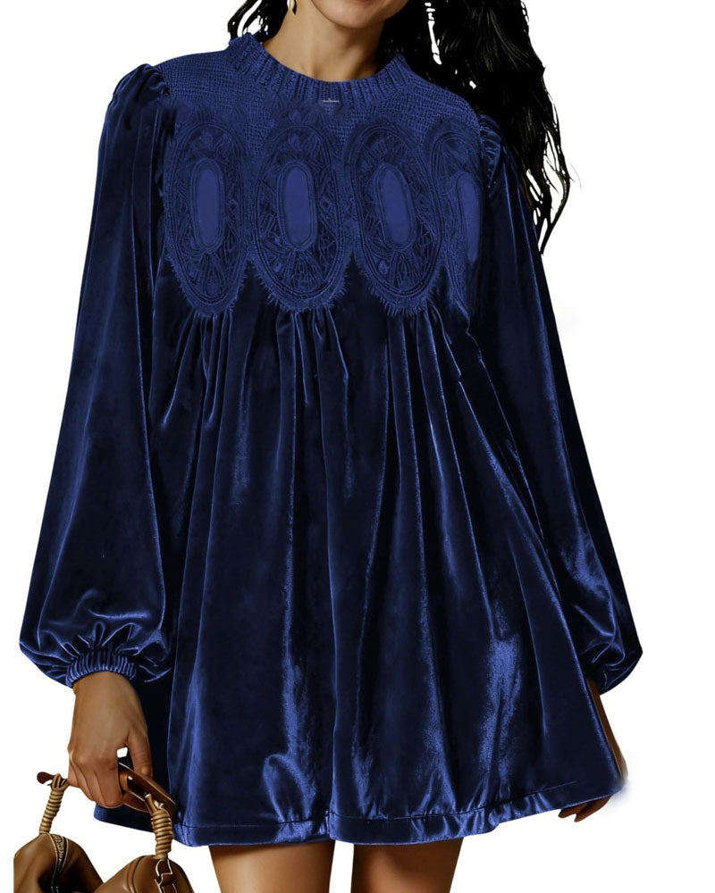 Velvet Lace Swing Babydoll Dress