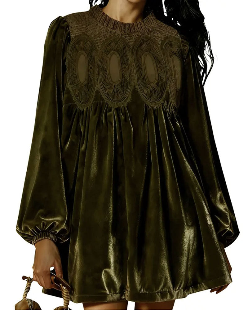 Velvet Lace Swing Babydoll Dress