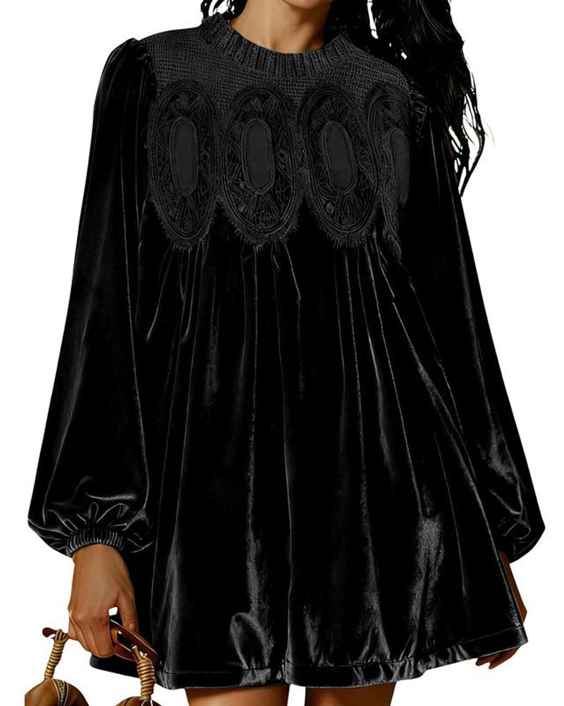 Velvet Lace Swing Babydoll Dress