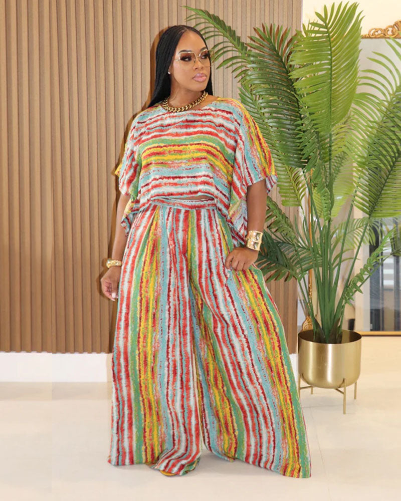 Vibrant Stripe Crop Top & Wide Leg Pant Set