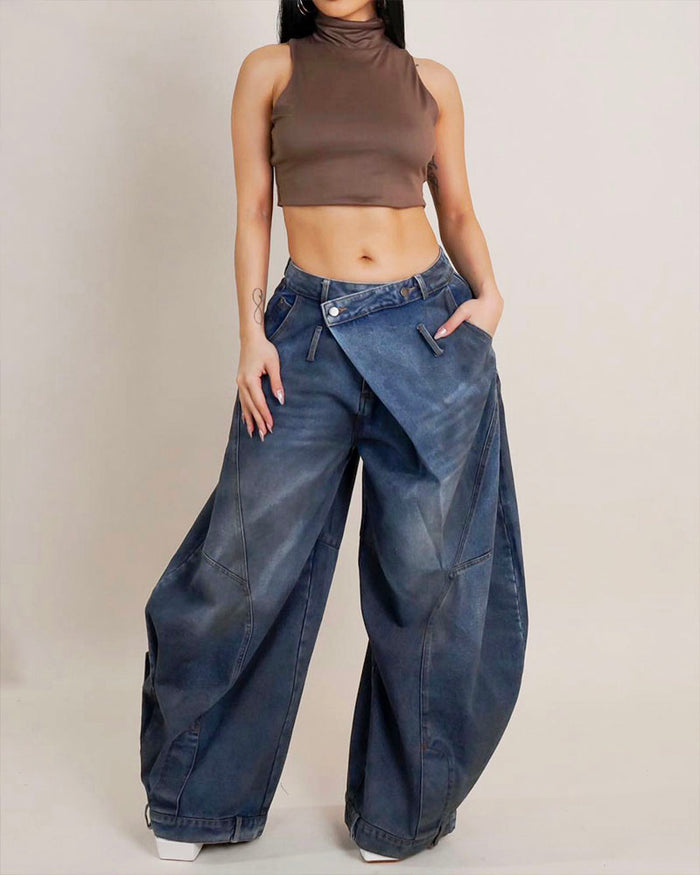 Men Retro Wide Leg Jeans