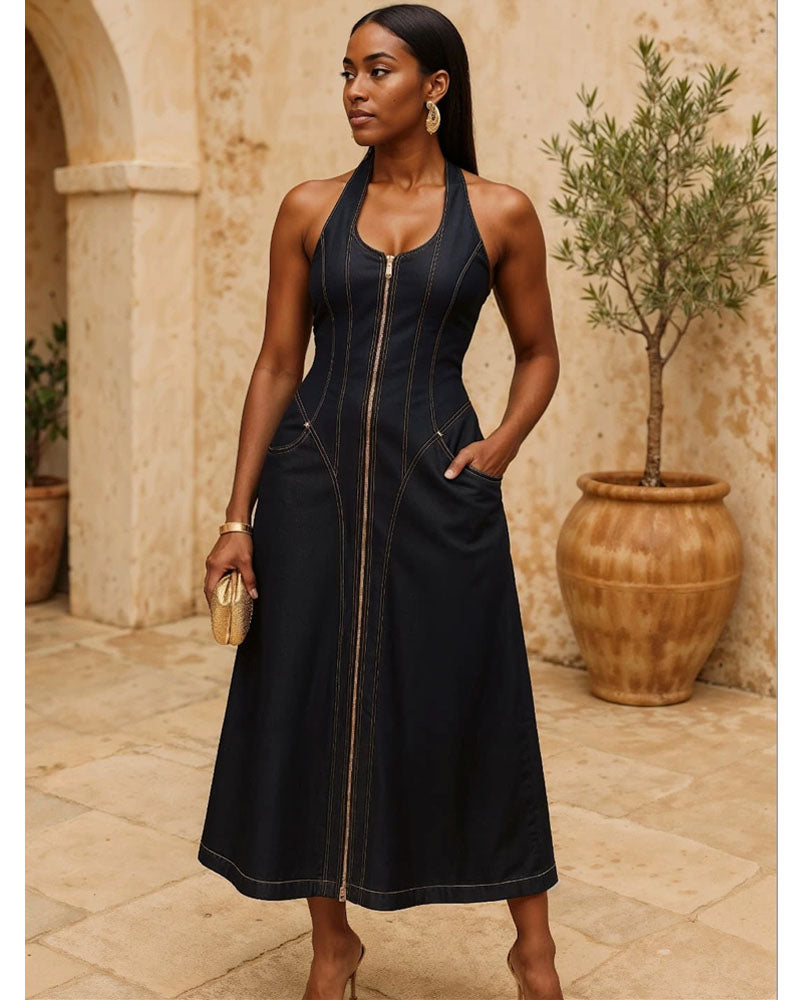Who's She Denim Maxi Dress