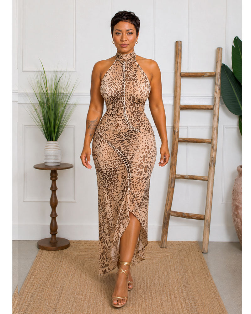 Wild Muse Leopard Halter Maxi Dress