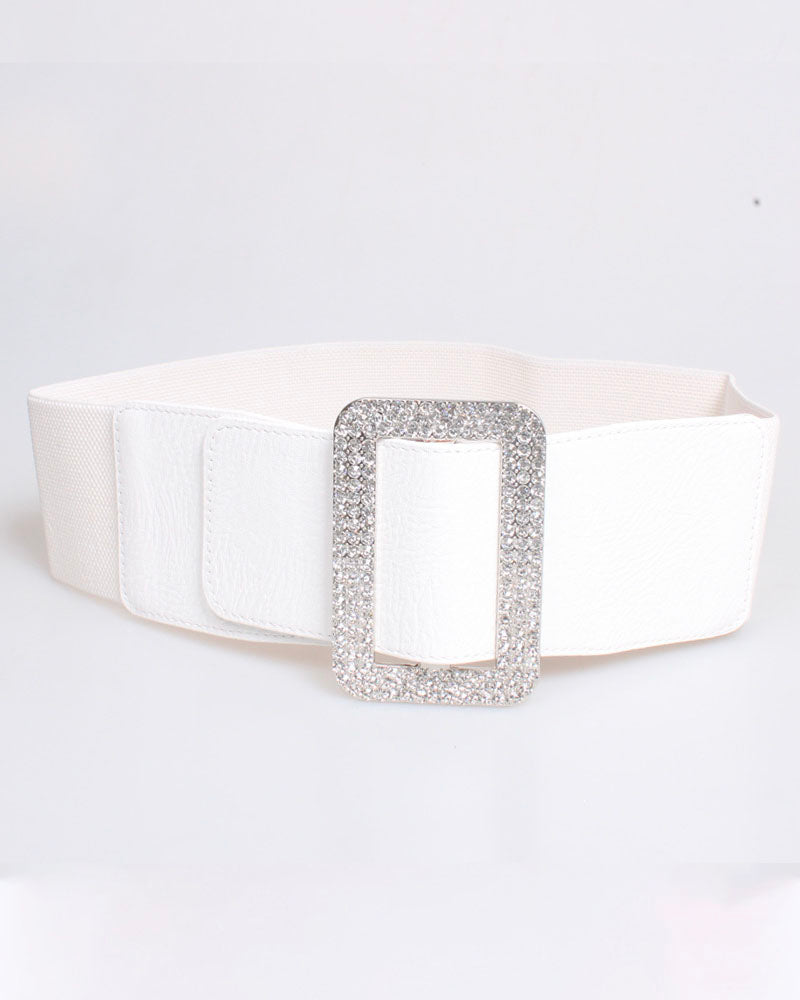 Elastic Waist Bedazzled Crystal Buckle Belt