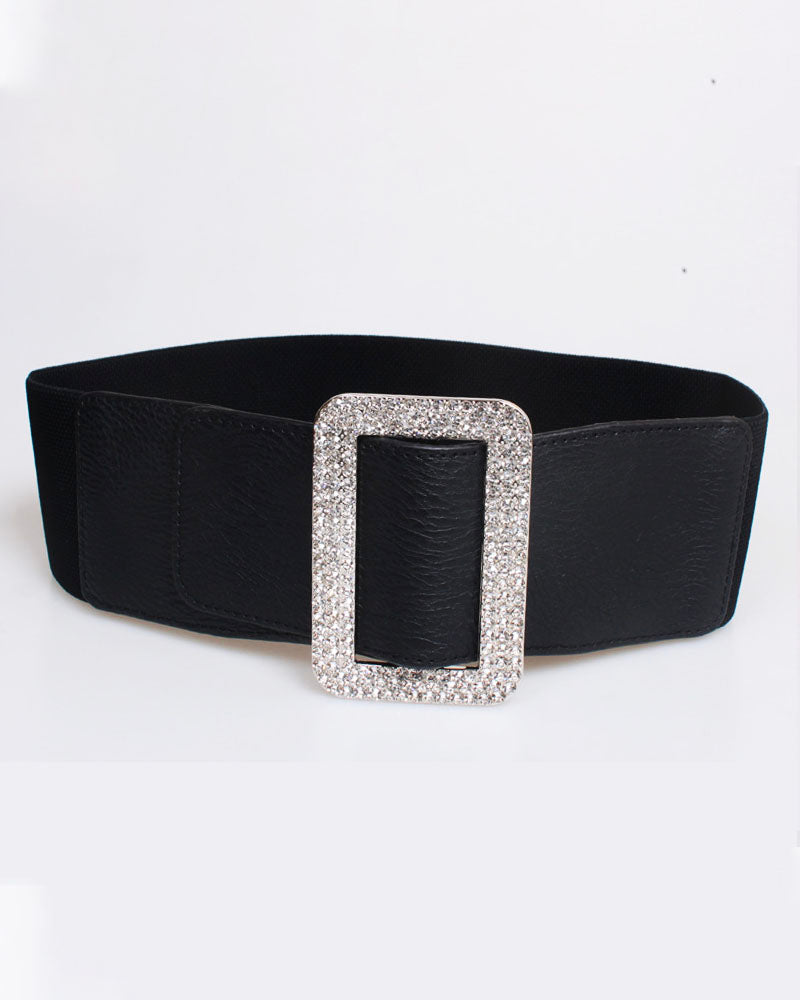 Elastic Waist Bedazzled Crystal Buckle Belt