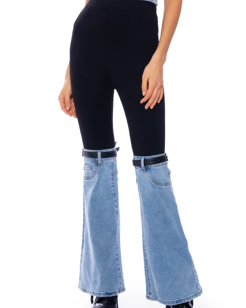 EXTREME STRETCH PATCHWORK WIDE LEG JEANS