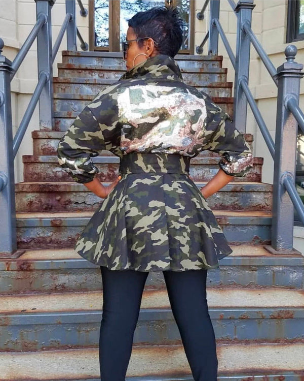 Camouflage sequin clearance peplum jacket