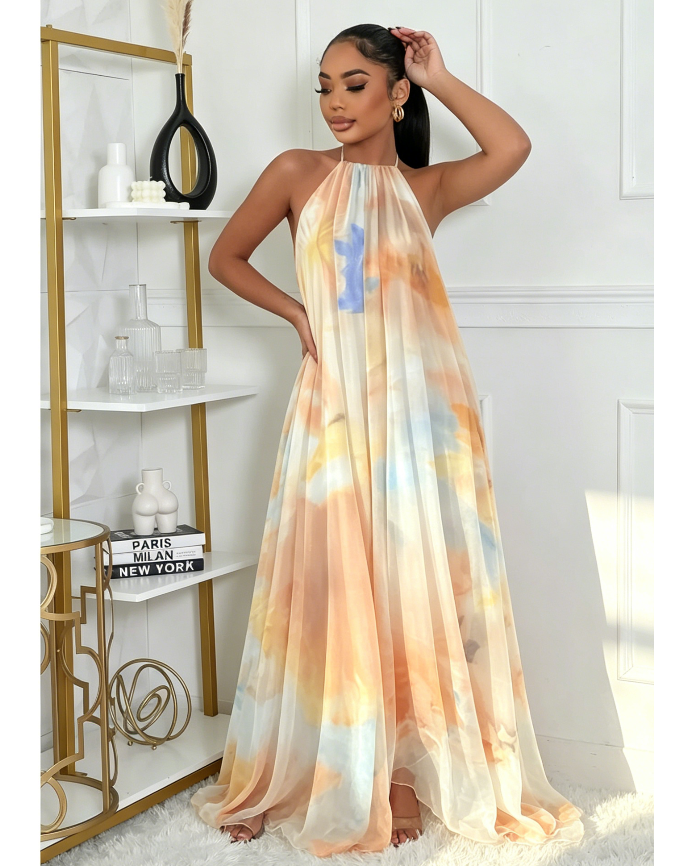 Watercolor Halter Maxi Dress