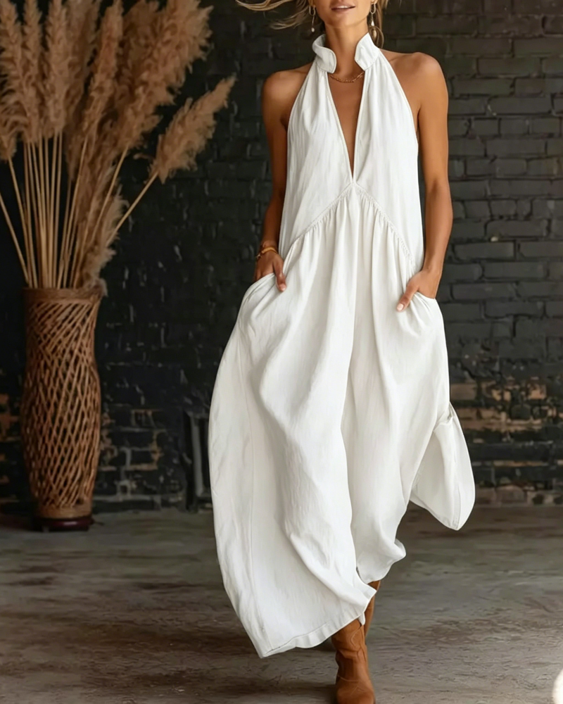 Sun-Kissed Halter A-Line Midi Dress