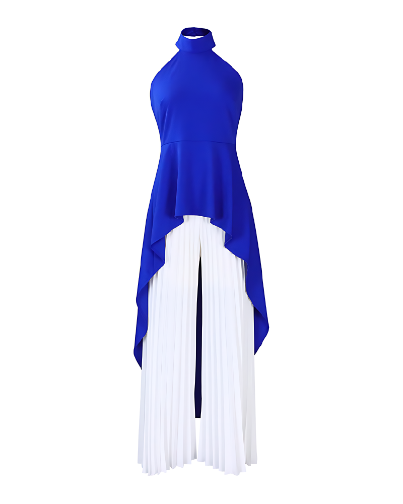 High Neck Pleated Peplum