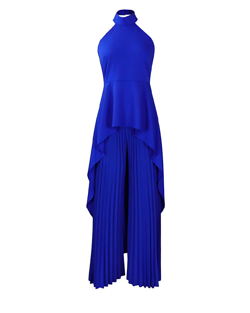 High Neck Pleated Peplum