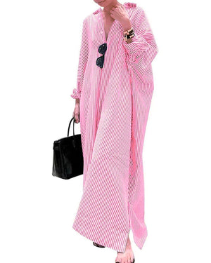 Print Drapy Shirt Maxi Dress